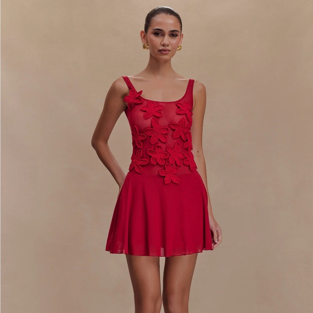 Meshki Mesh Mini Dress With Flowers - Ruby Melanie
